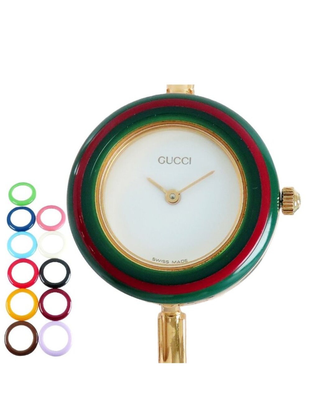 Gucci Change Bezel Watch 11/12.2 White SS Resin Bangle Replacement Gold